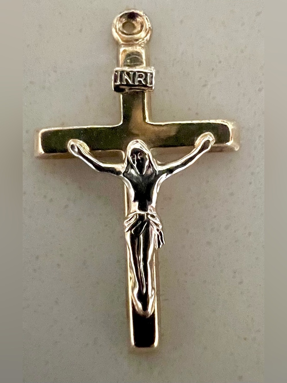 Yellow and White Gold Crucifix Pendant - Classic Religious Necklace Charm